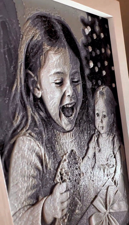 Dein Bild in 3D gedruckt – mit Rahmen in Kieferdekor, Weiß oder Schwarzbraun